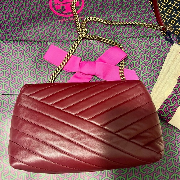 Tory Burch Kira Chevron Burgundy Red Soft Leather Crossbody/shoulder Bag - Picture 3 of 7
